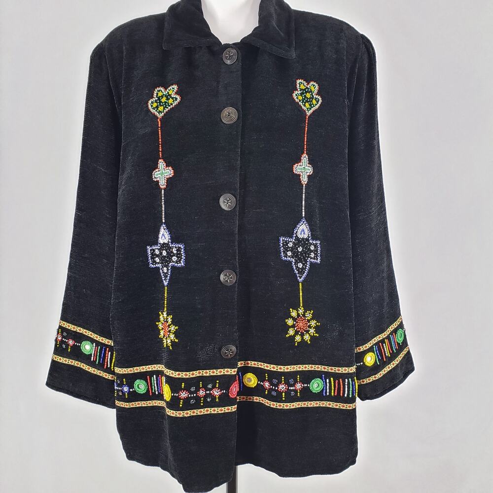Allure VTG. Black Beaded Snap Front Jacket Blazer Size 1X